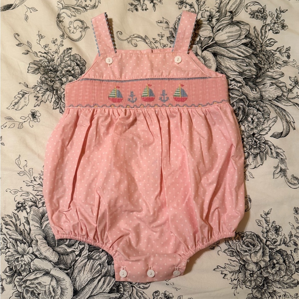 Pink Baby Romper with Sailboat Embroidery